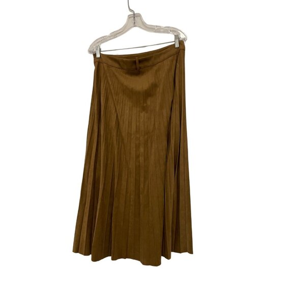 Zara Womens Pleated Faux Suede Midi Skirt L Large Light Brown 9596/974 NWT - Picture 3 of 14
